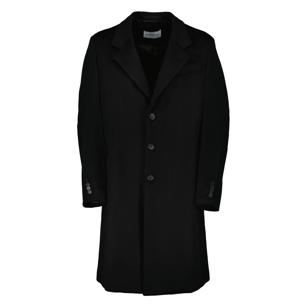 Givenchy Men's Black Single-Breasted Coats, M, Wool And Cashmere Coat