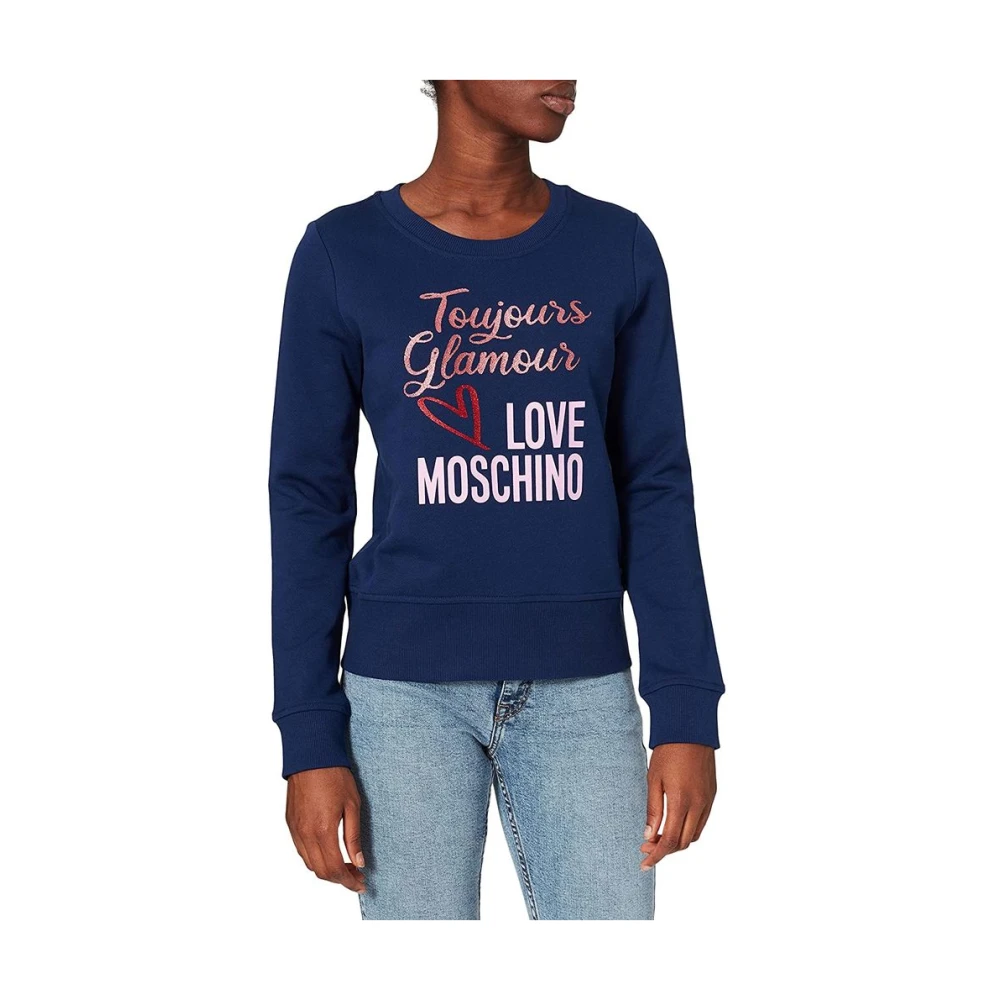 Love Moschino Blauw Katoenen Sweatshirt met Merkdesign Blue Dames