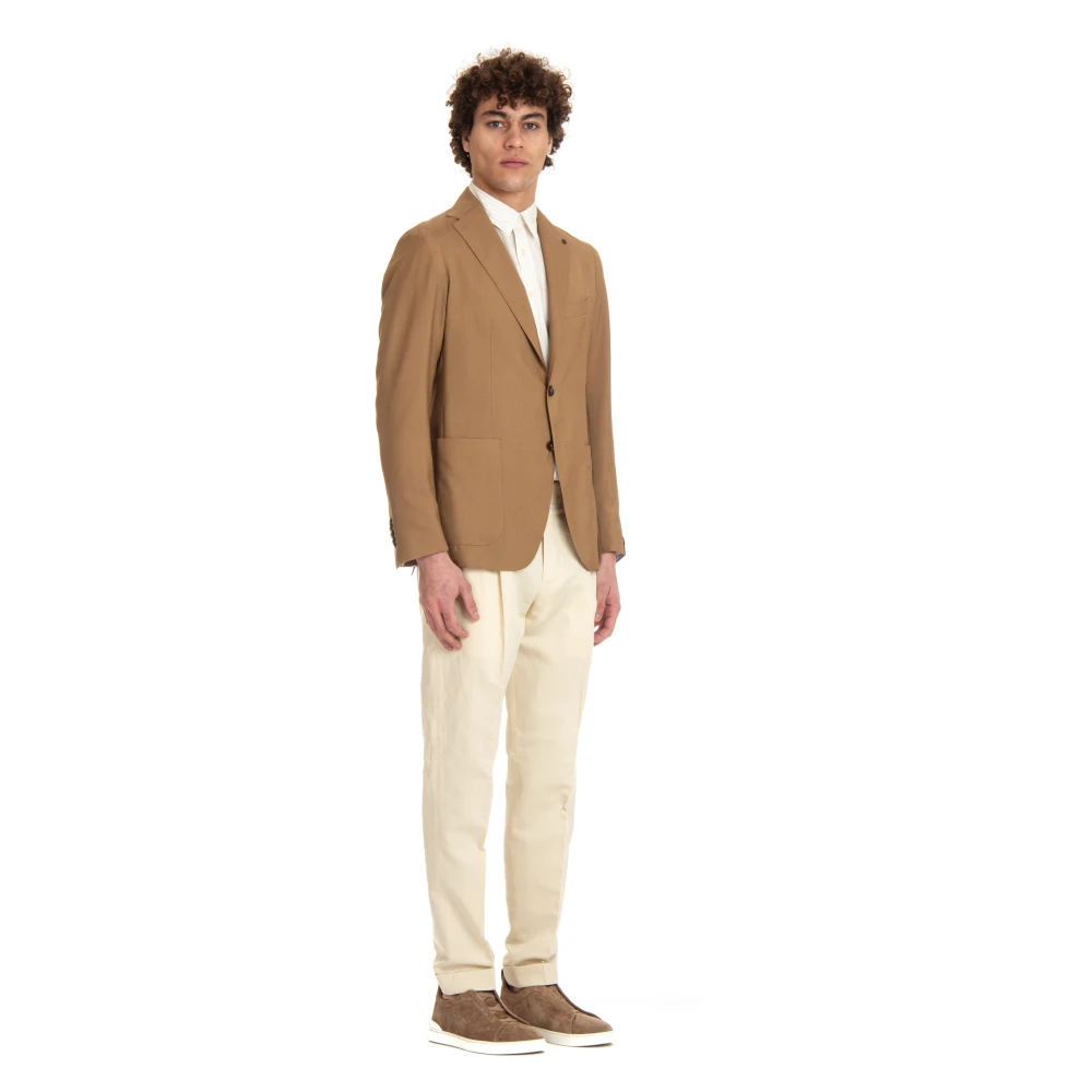 Tagliatore Kameel Wol Zijde Slim Fit Jas Brown Heren