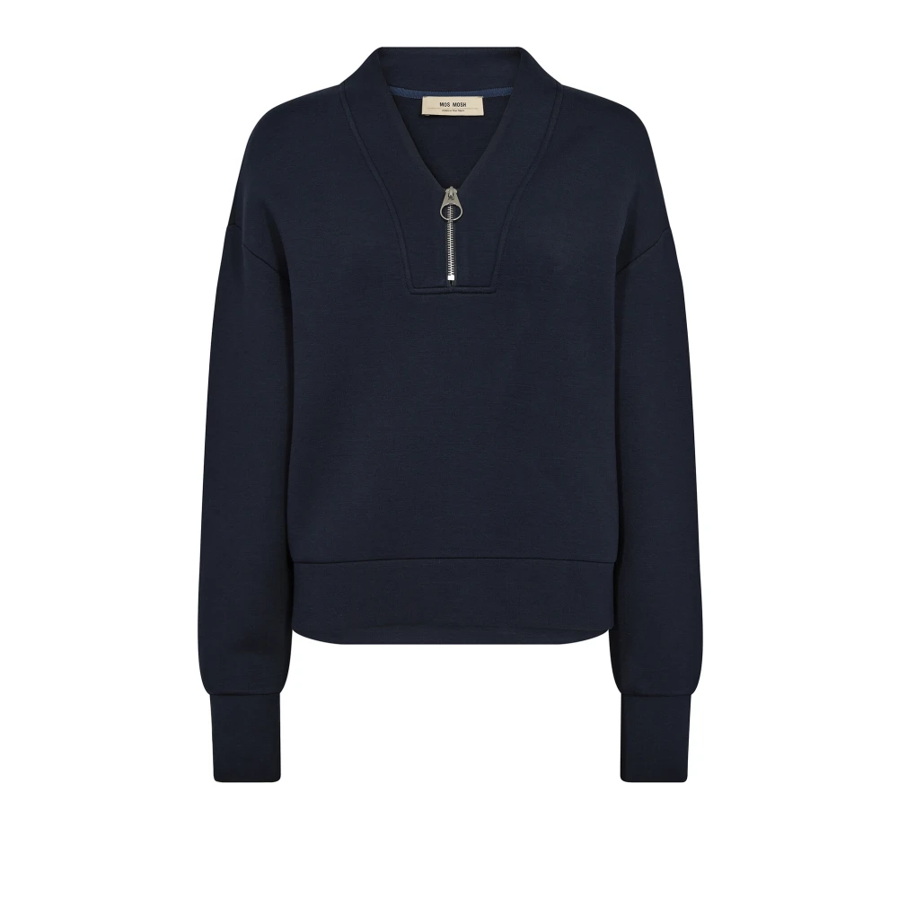MOS MOSH Sweatshirt met ritssluiting en V-hals Blue Dames
