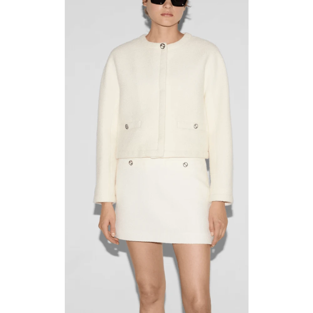 Gucci Witte Bouclé Jas met Drukknopen White Dames