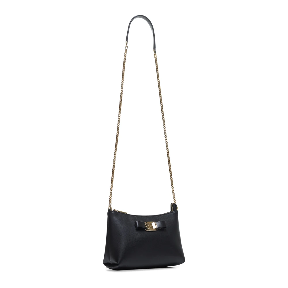 Salvatore Ferragamo Zwarte leren schoudertas met ketting Black Dames