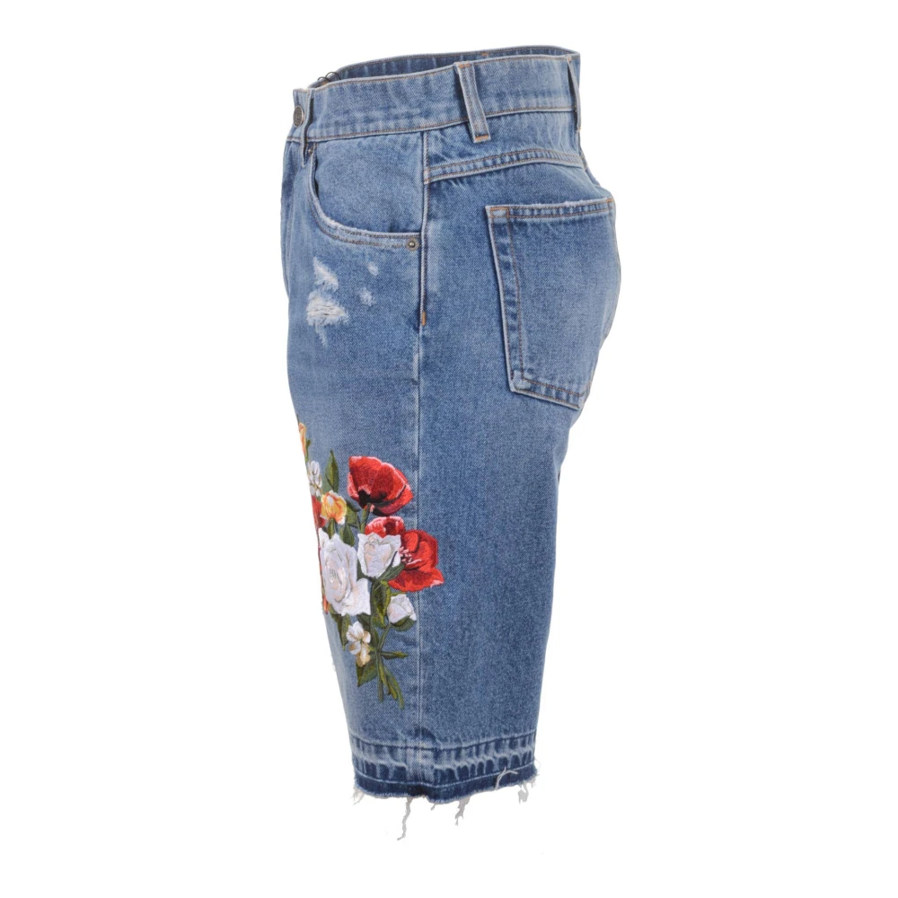 Dolce & Gabbana Heren Denim Bloemen Bermuda Shorts Blue Heren