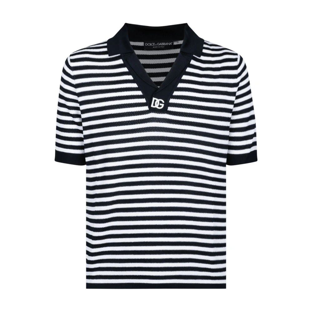 Dolce & Gabbana Blauw Wit Gestreept V-Hals Polo Shirt Black Heren