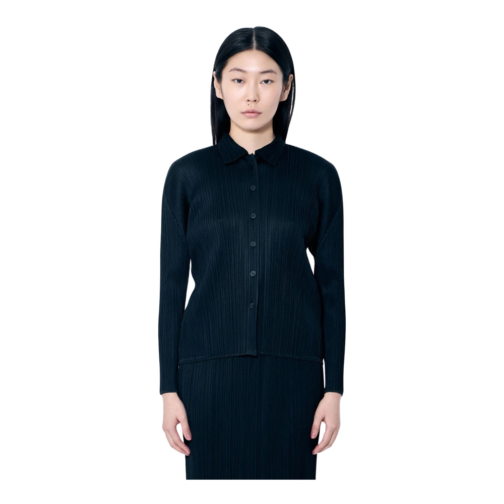 Issey Miyake Geplooide Overhemd Klassieke Kraag Lange Mouwen Black Dames