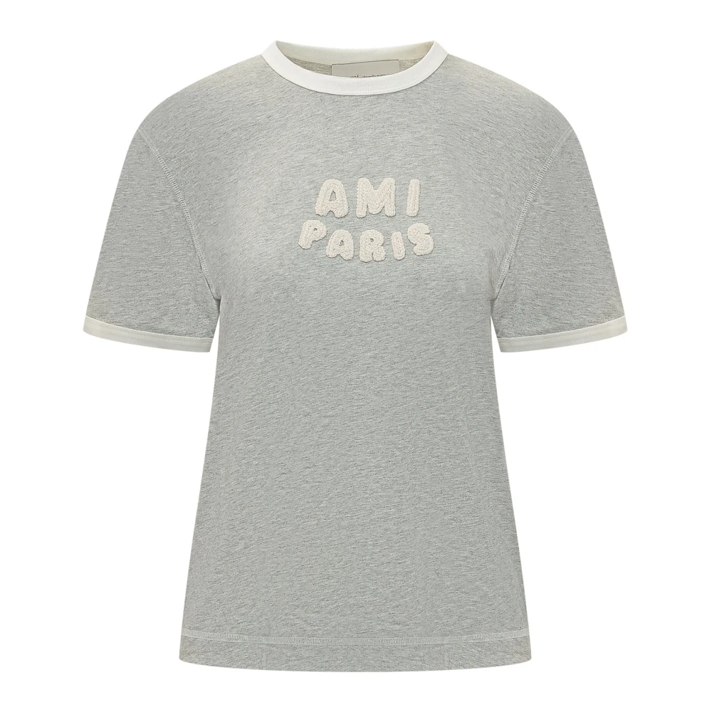 Ami Paris, T-Shirts, male, Gray, Size: L Logo-patch T-shirt