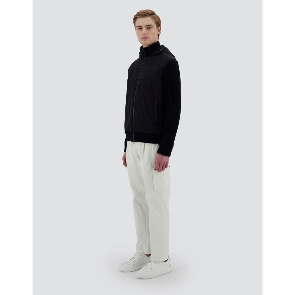 Herno Infinity Wool Rib Cardigan Light Nylon Black Heren