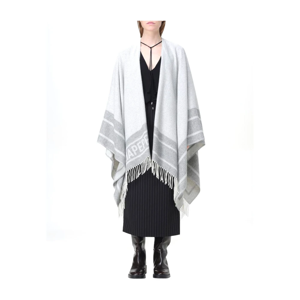 PATRIZIA PEPE Grijze Wollen Blend Jacquard Poncho Gray Dames