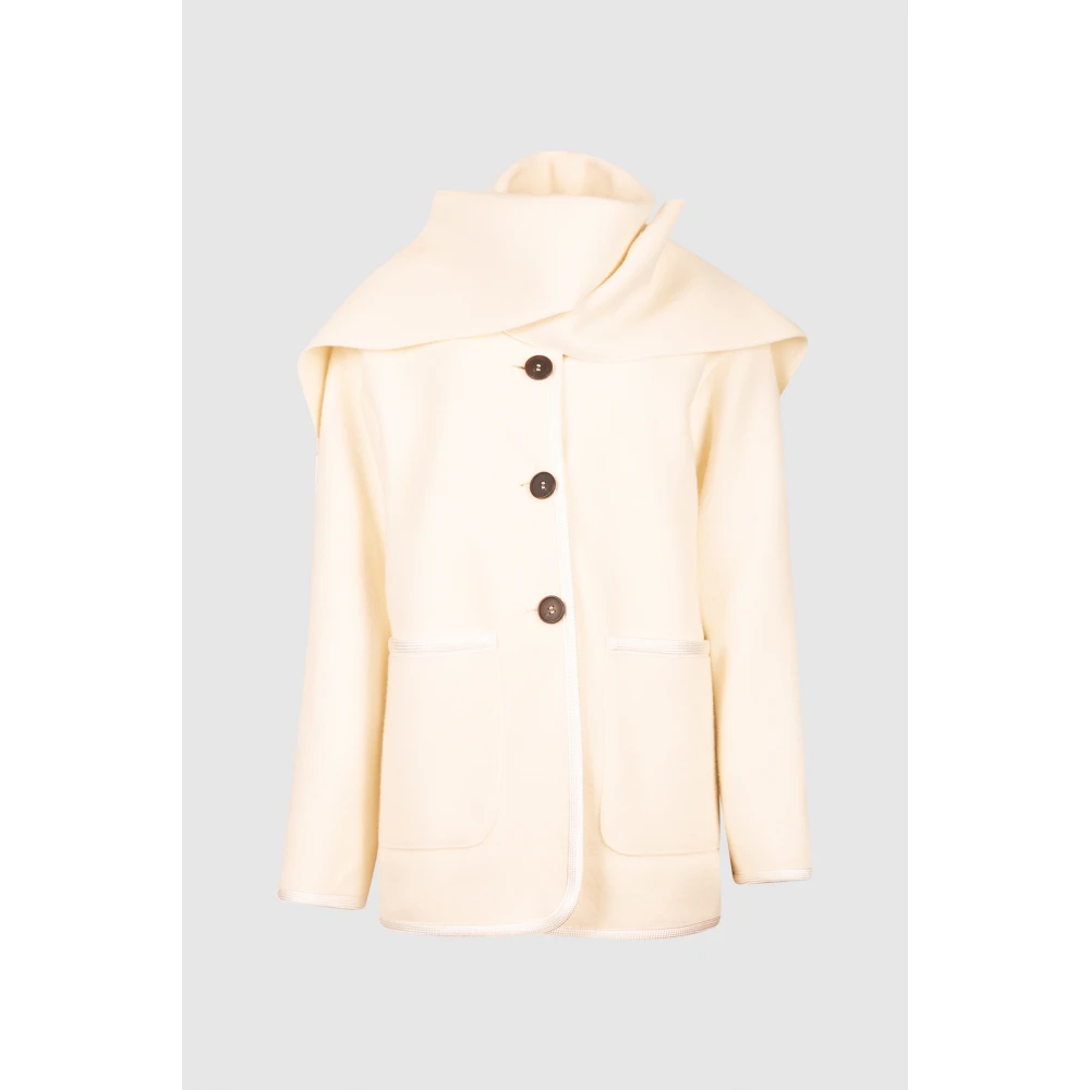 Forte Wollen Jas met Afneembare Sjaal White Dames