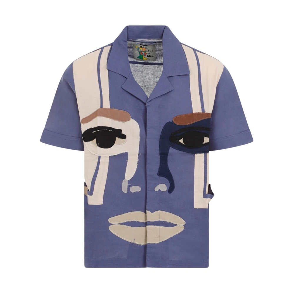 KidSuper Studios Blauw Face Camo Shirt Katoen Linnen Multicolor Heren