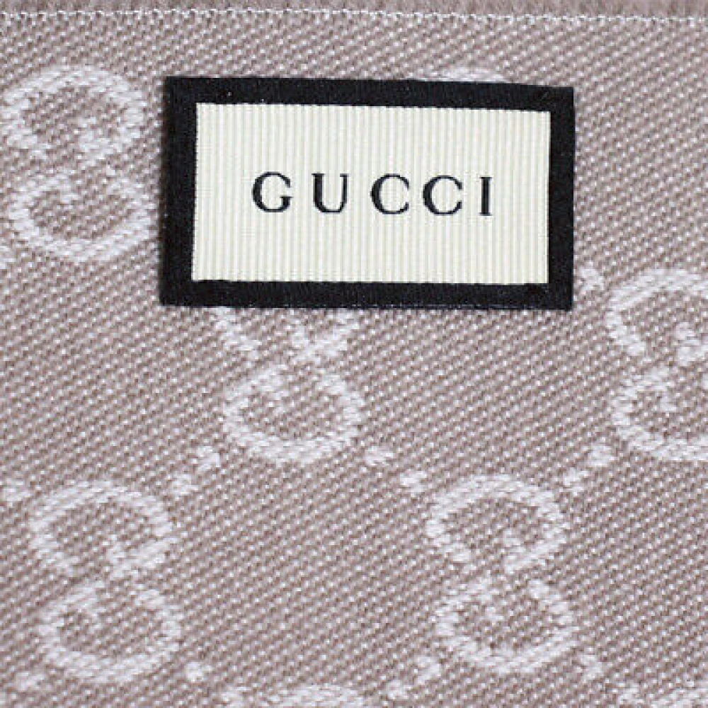 Gucci Unisex Beige Wit Logo Wollen Sjaal Beige Dames
