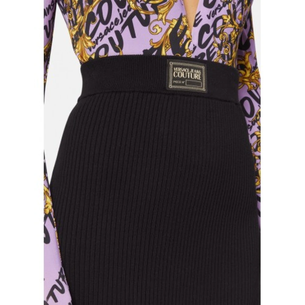 Versace Geribbelde Logo Midi Buis Rok Black Dames