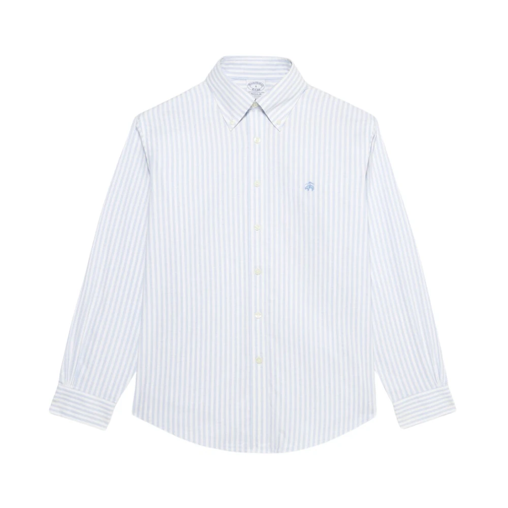 Brooks Brothers Lichtblauw en wit regular fit non-iron stretch katoenen casual overhemd met knoop-down kraag Blue Heren