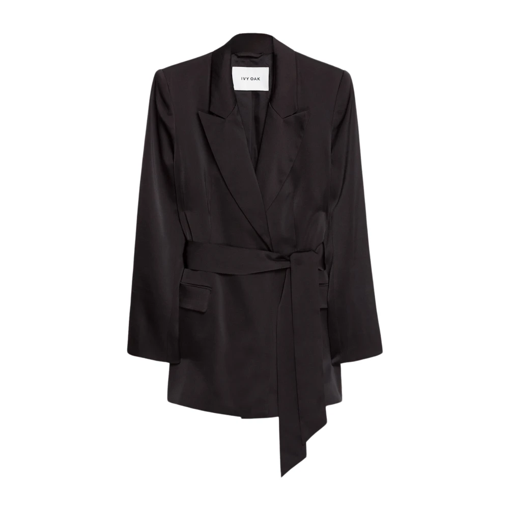 IVY OAK Glanzende Peak Lapel Ceintuur Blazer Black Dames