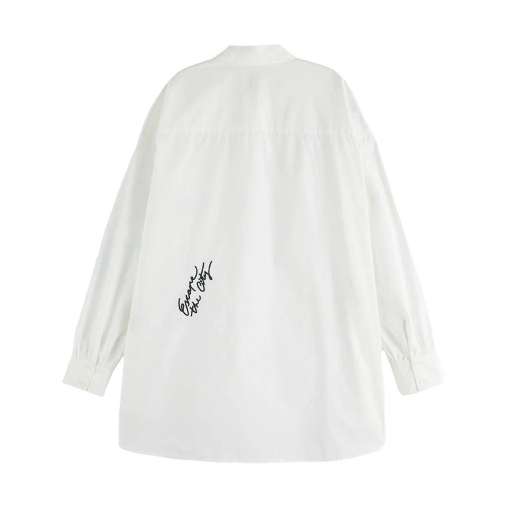Scotch & Soda Geborduurde Poplin Blouse Lange Mouw White Dames