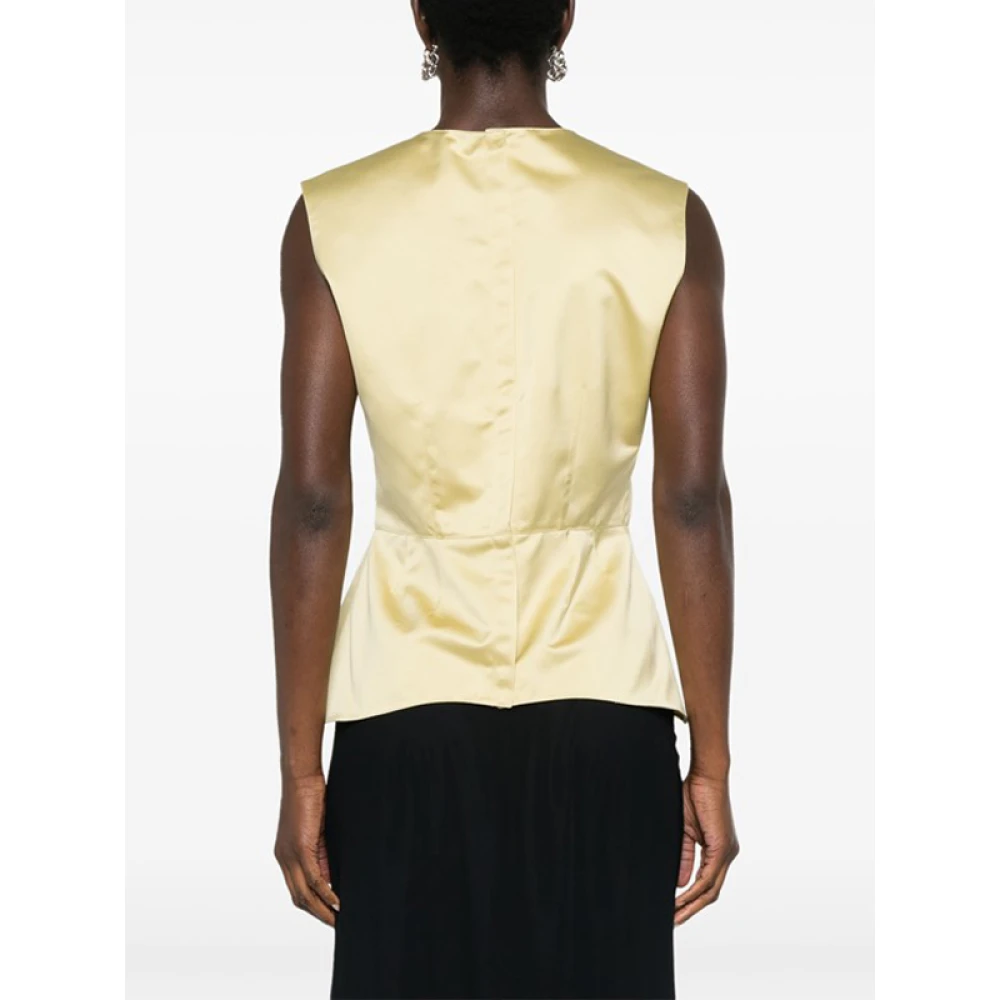 Fabiana Filippi Satin Flared Sleeveless Top Yellow Dames