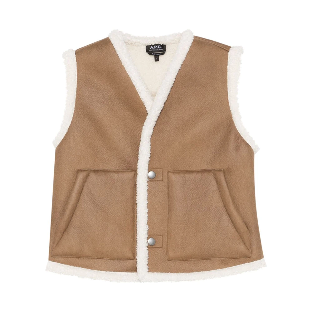 A.p.c. Faux Shearling Eco-Leren Vest Kameel Brown Dames