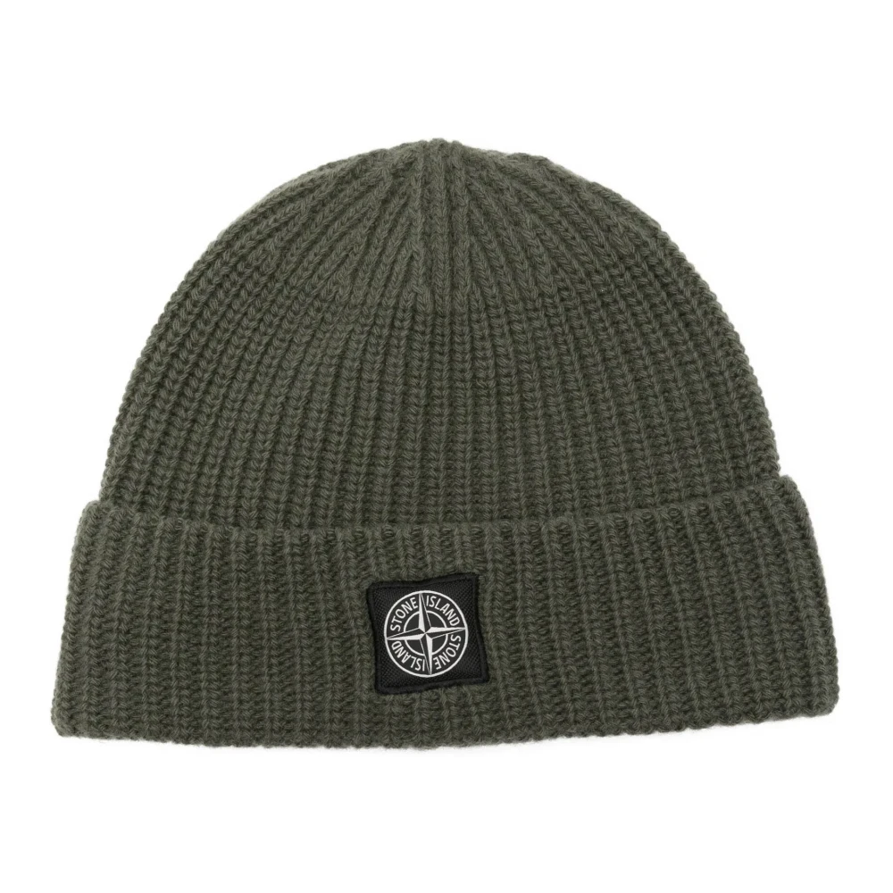 Stone Island Green Wool Knit Hat With Logo - Male - Accessories - Green - One Size - Accessories