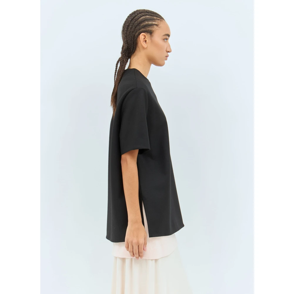 Jil Sander Wollen T-shirt met ritssluiting en versiering Black Dames