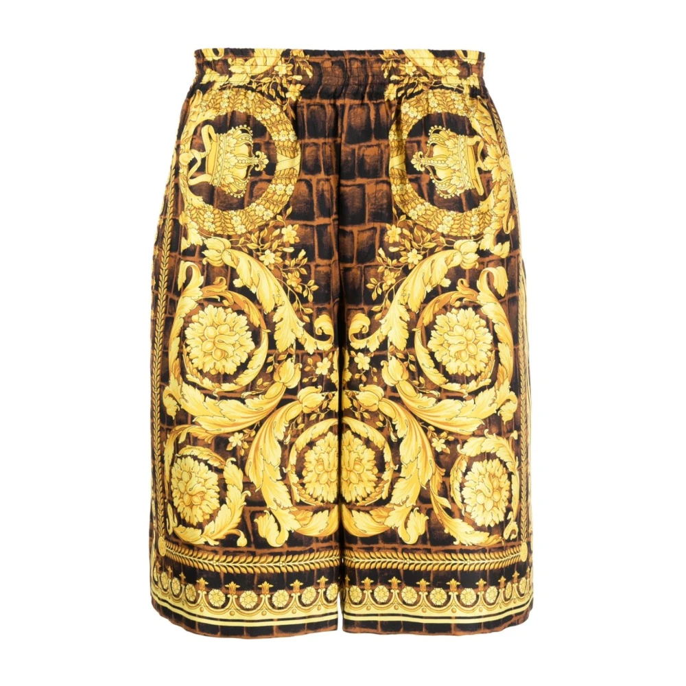 Versace Barocco Print Zijden Shorts Yellow Heren