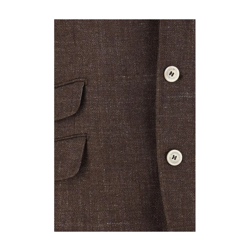 BRUNELLO CUCINELLI Linnen Blazerjas met Revers Brown Heren