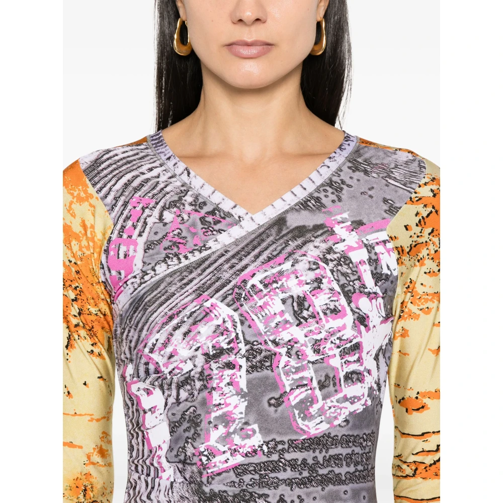 Diesel Grijze V-hals Lange Mouw Jurk Multicolor Dames