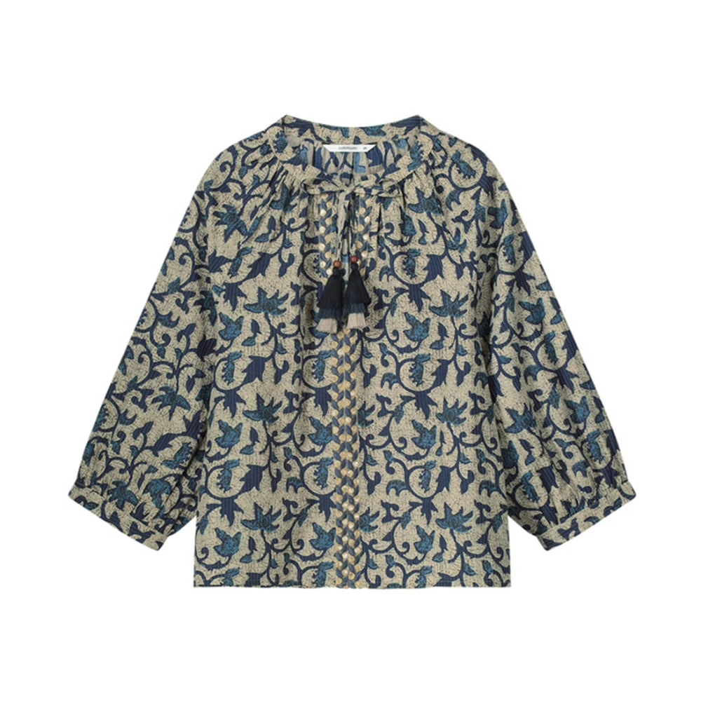 Summum Woman Block Print Longsleeve Top Blue Dames