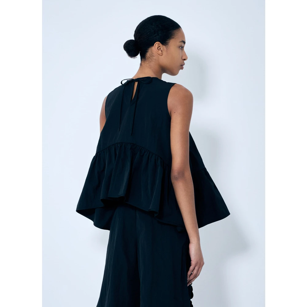 Cecilie Bahnsen Peplum Hem Nylon Top Black Dames
