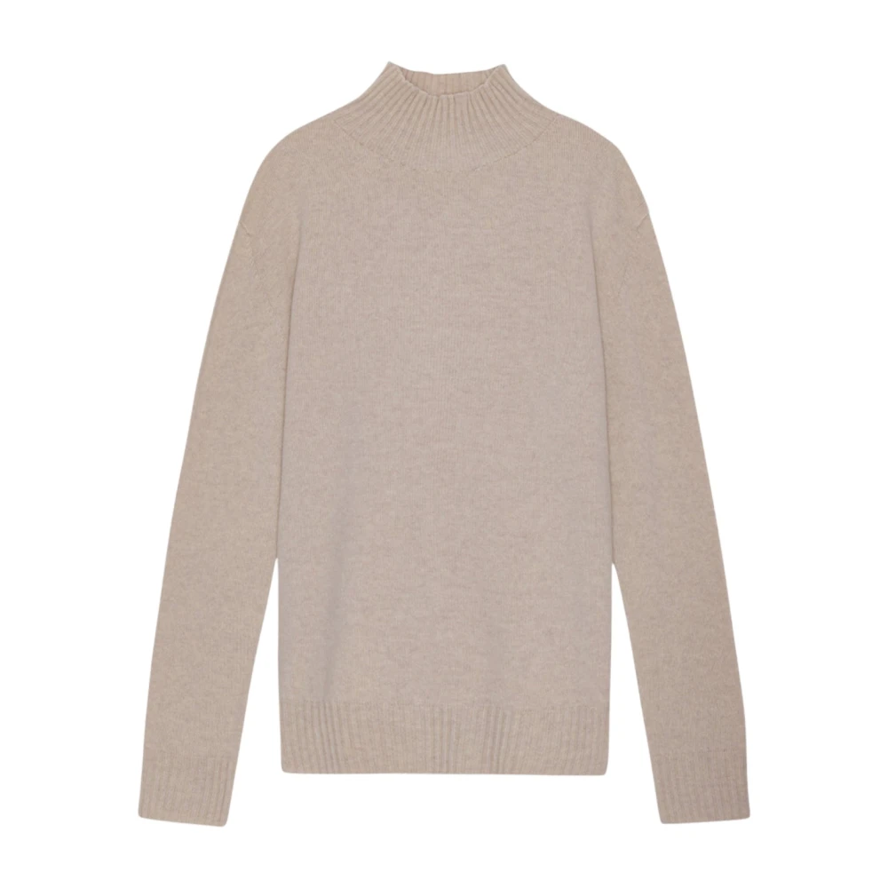 Nn07 Mock Neck Wolmix Gebreide Trui Beige Heren