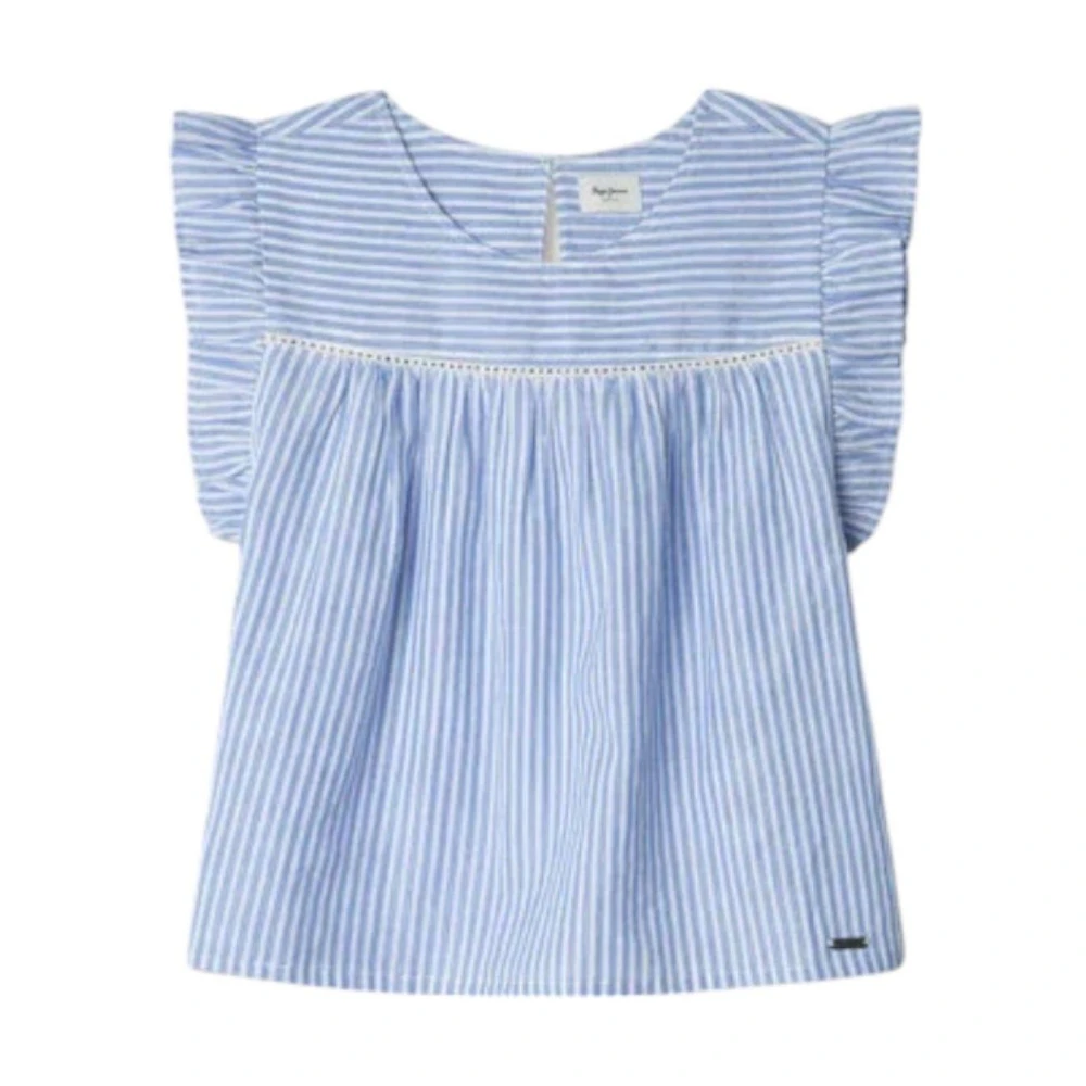 Pepe Jeans Women's Blue Striped Butterfly Sleeve Blouse