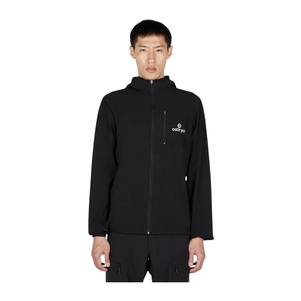 Ostrya Men's Black Windbreaker Jacket With Hood And Logo - Light Jackets - S - Jackets