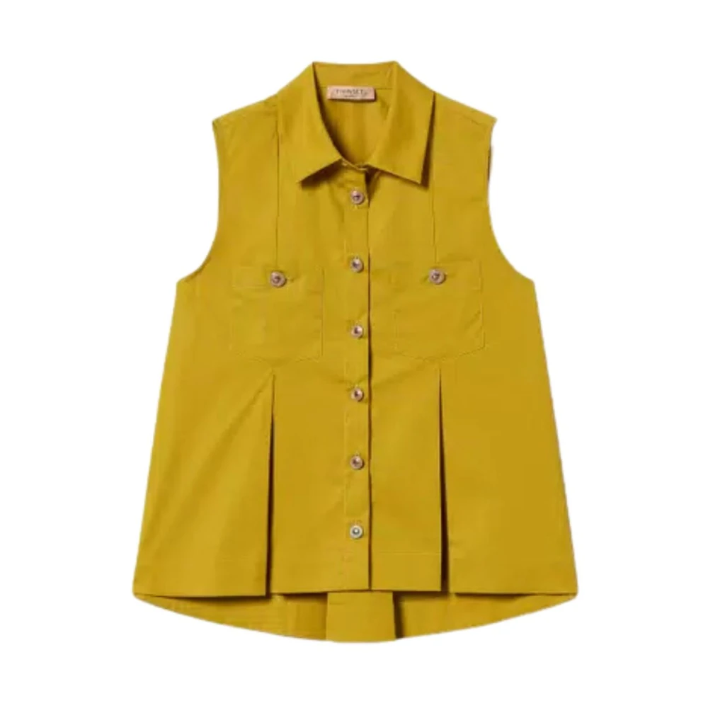 Twinset Women's Green Shirts, M, Sleeveless Poplin Shirt