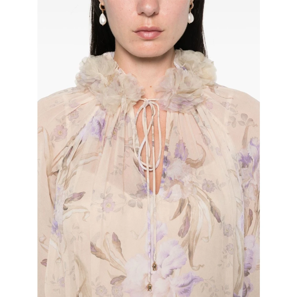 Zimmermann Witte Blouson Mouw Bloemenstrik Shirt Multicolor Dames