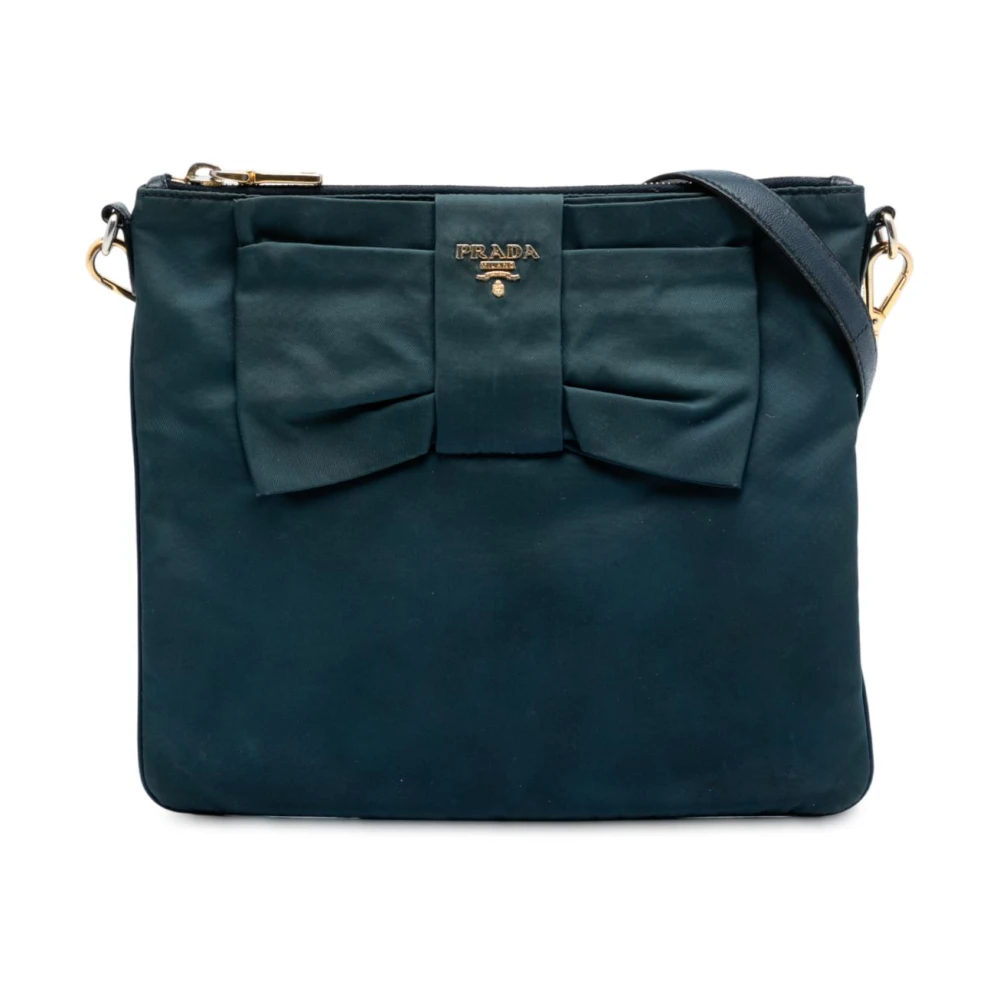 Prada Vintage Women's Blue Pre-Owned Bow Detail Shoulder Bag