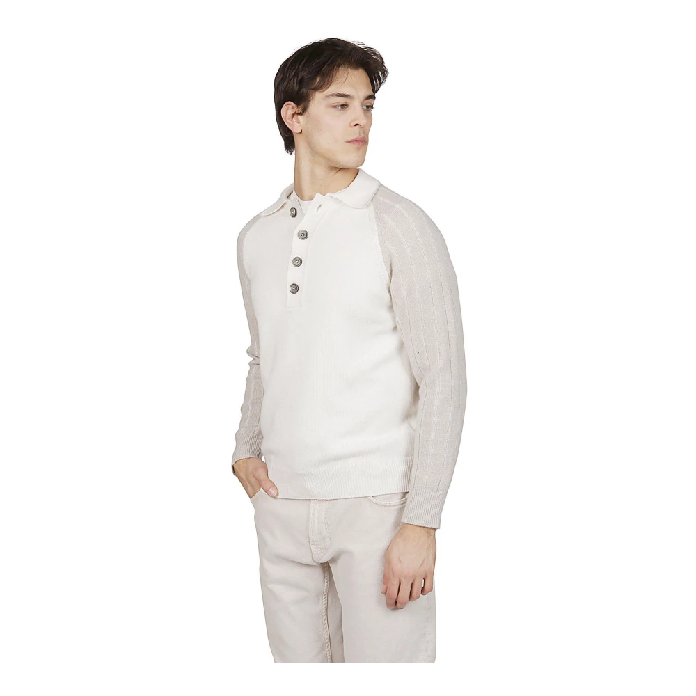 Eleventy Cashmere Polo Sweater met Raglanmouwen White Heren