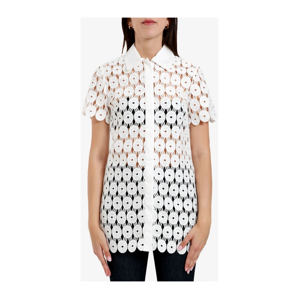 Erika Cavallini Witte Katoenen Macrame Puntkraag Blouse White Dames