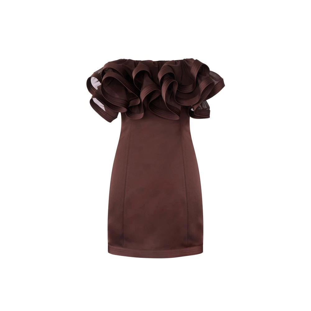 Elisabetta Franchi Brown Duchess Satin Mini Dress - Female - Party Dresses - M - Dresses