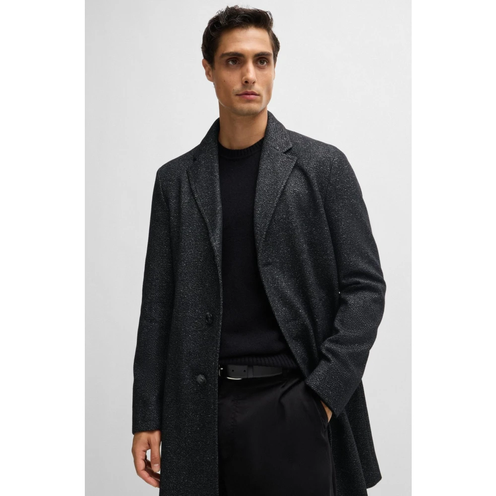 Boss Slanke Zwarte Jas met Uitneembare Voering Black Heren