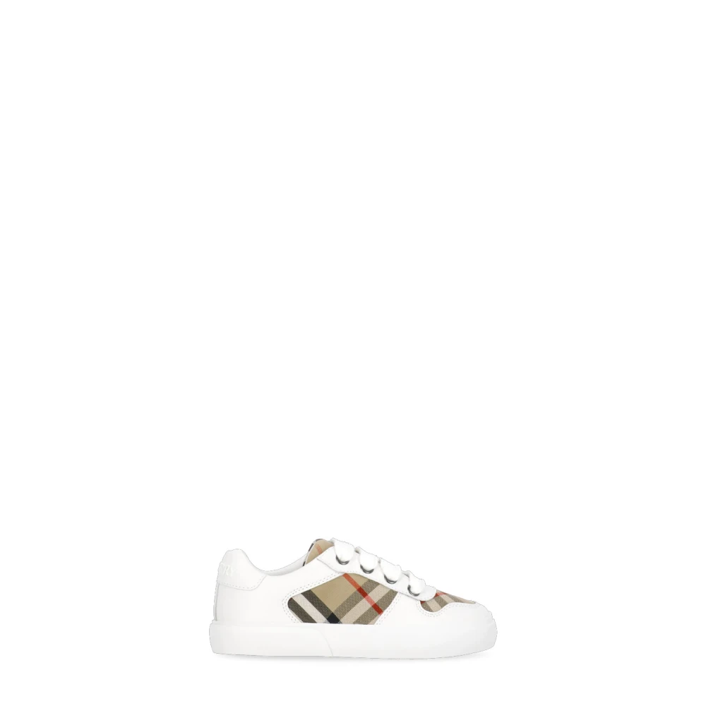 Burberry Vita Läderbarn Sneakers Rund Tå White, Flicka