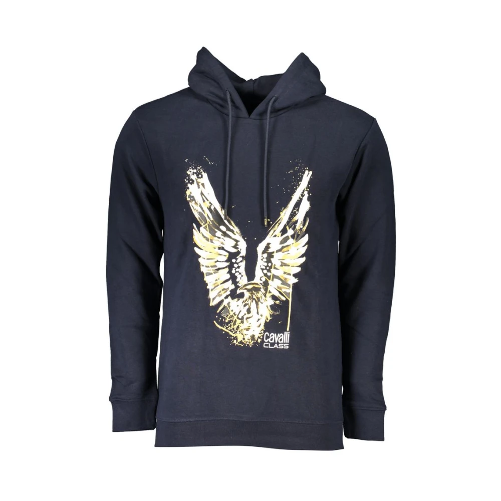 Cavalli Class Men's Blue Hoodies,, Elegant Hooded Sweatshirt Large