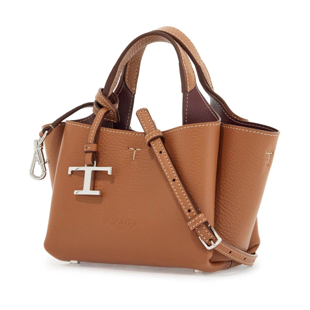 TOD'S Stijlvolle leren handtas met metalen accessoire Brown Dames