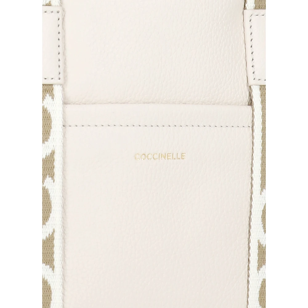 Coccinelle Leren schoudertas met logo-handvatten Beige Dames