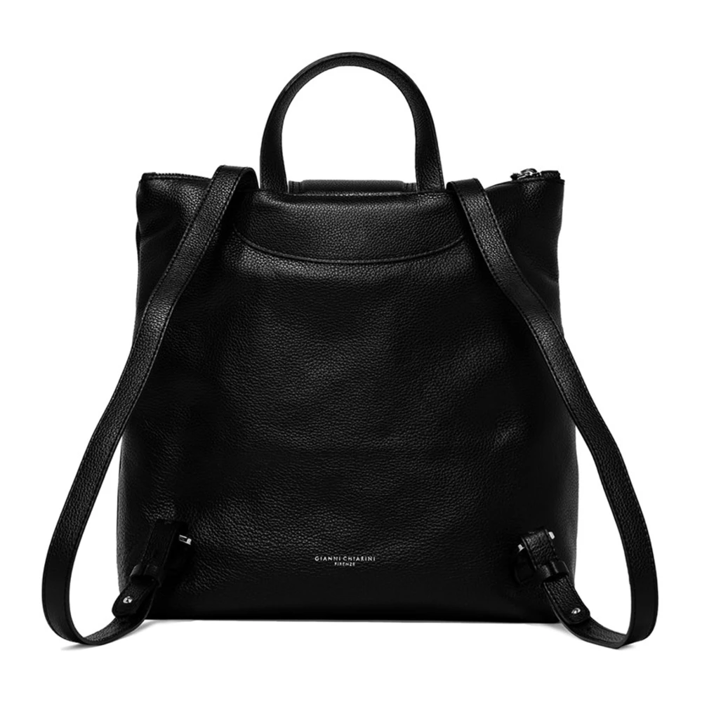 Gianni Chiarini Zwarte leren rugzak met ritssluiting Black Dames