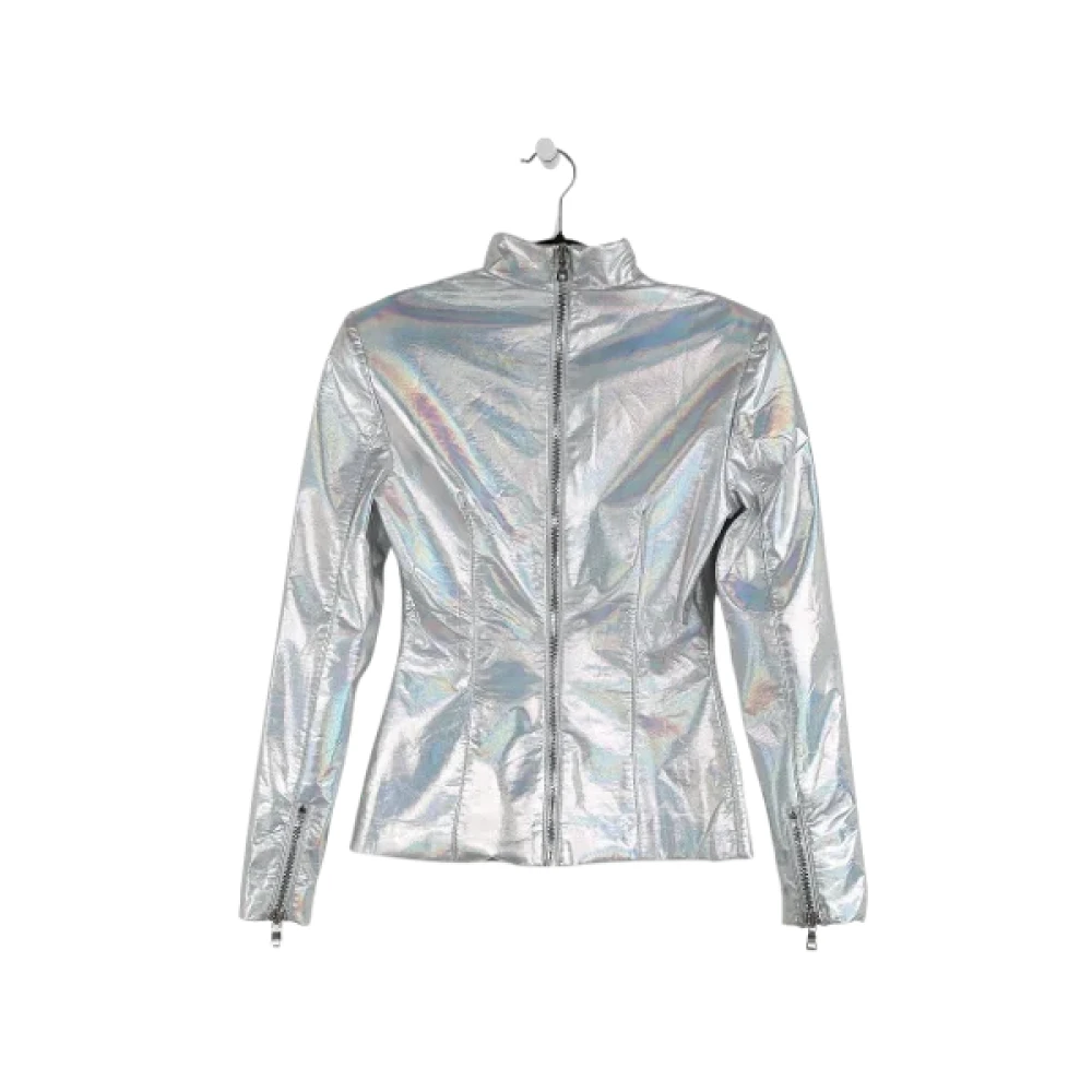 Balmain Zilveren Hologram Polyester Jas Gray Dames