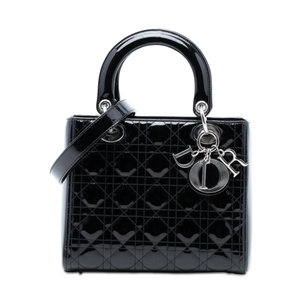 Dior Vintage Women's Black Pre-Owned Patent Cannage Top Handle Bag