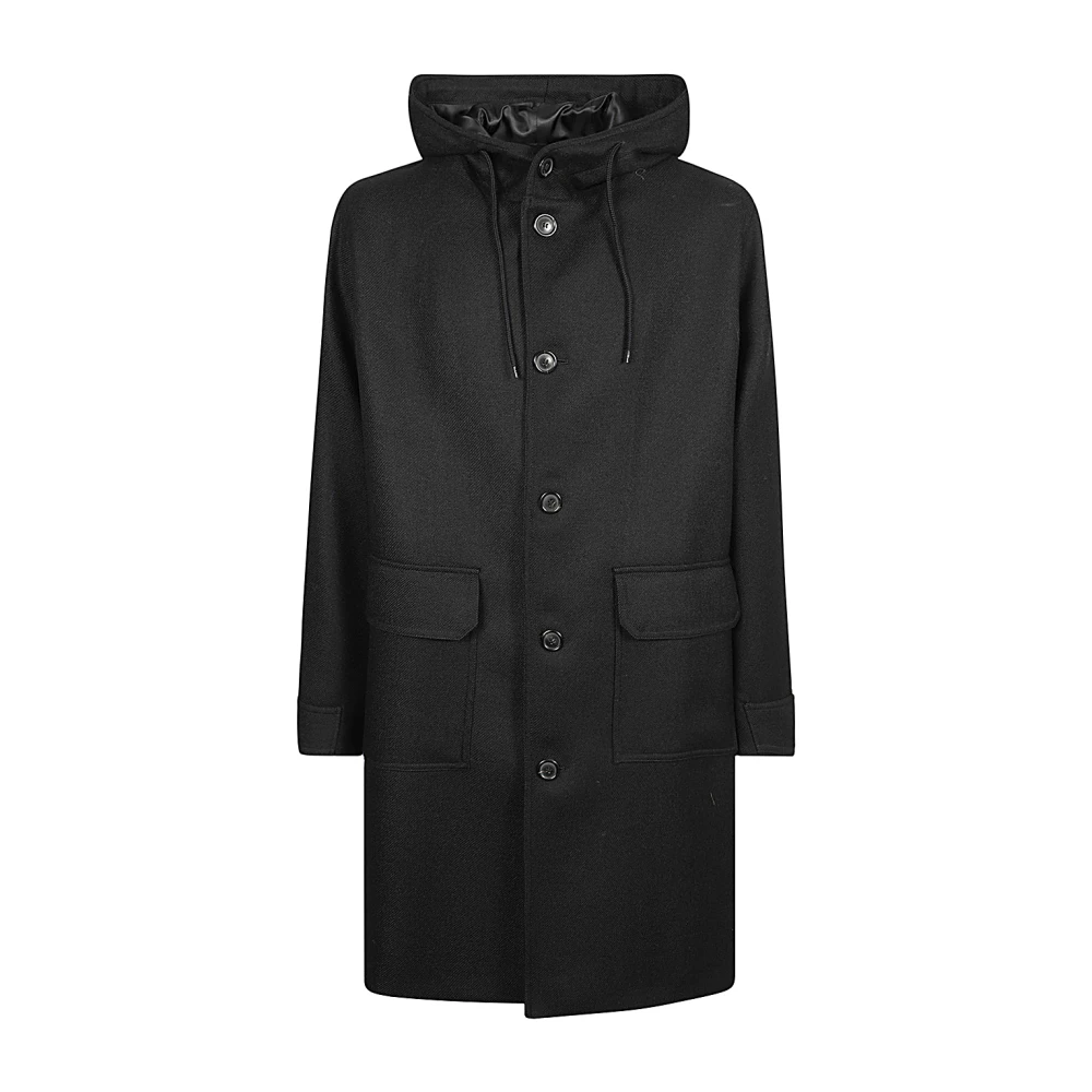Mauro Grifoni Zwarte wollen capuchonjas Black Heren
