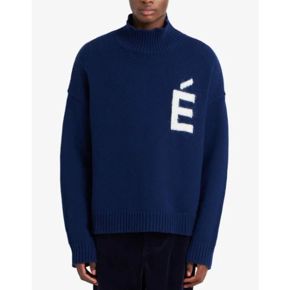 Études Blauwe Sweater met Logo Print Blue Heren