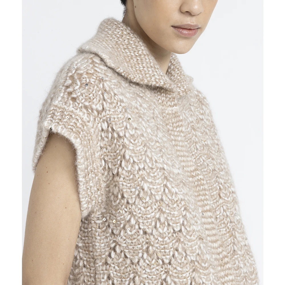 PESERICO Gilet met knopen in alpaca mouliné garen met pailletten en Lurex Brown Dames