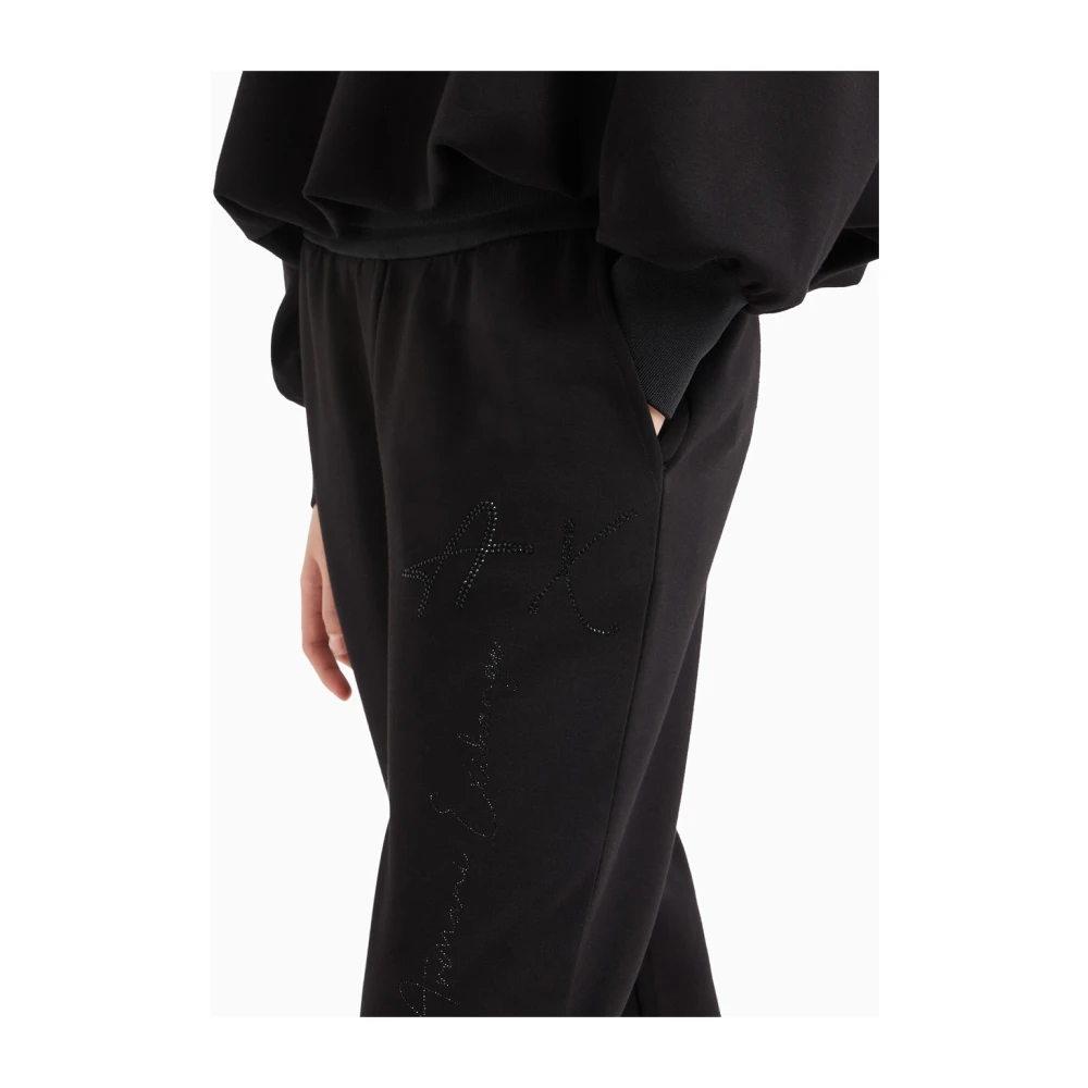 Emporio Armani Zwarte Strass Logo Sweatpants Black Dames