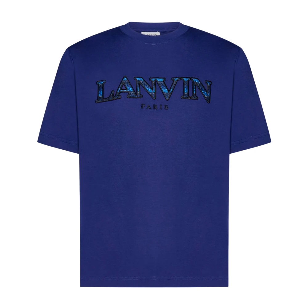 Lanvin Blauw Katoenen Crewneck T-Shirt met Reliëf Logo Blue Heren